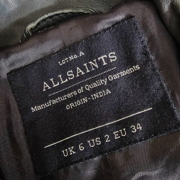 AllSaints Cargo Distressed Leather Biker Jacket Black/Gray EU 34, US 2 - Picture 13 of 14